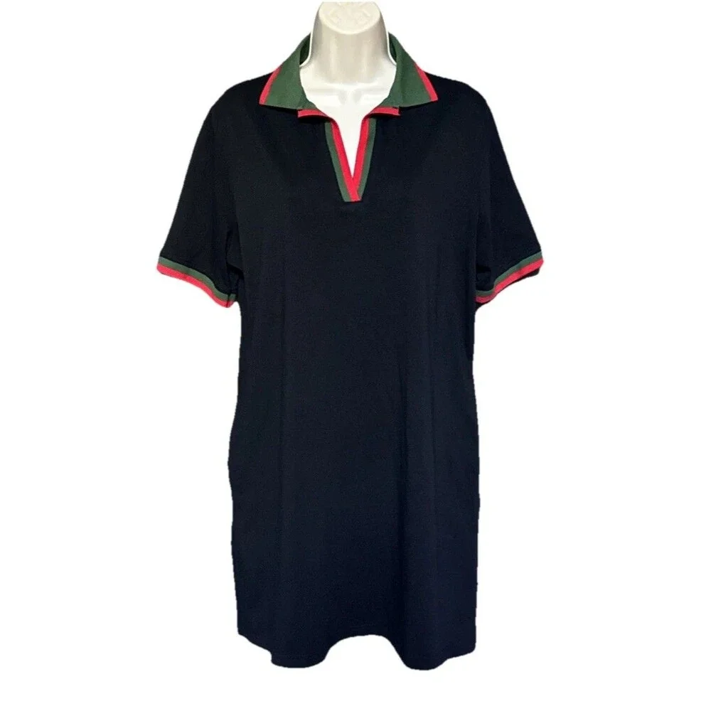 Tuckernuck Hutton Polo Dress XL Black Red Green Cotton Short Sleeve Pockets